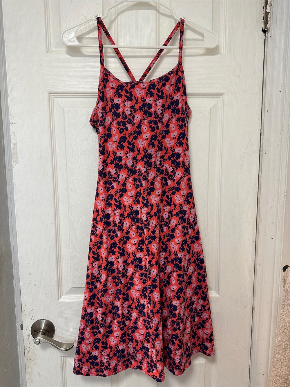 Pact Coral and Navy Floral Strappy Midi Dress